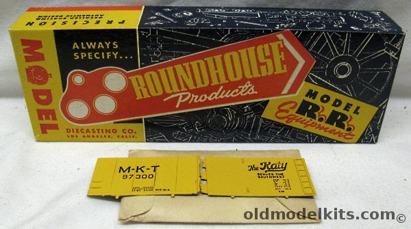 Roundhouse-Model Die Casting 1/87 40' AAR Metal Sheathed Box Car MKT - The Katy Line - Metal HO Craftsman Kit with Sprung Metal Trucks, B107 plastic model kit
